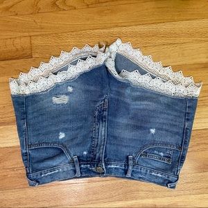 Free People Crochet Lace Trim  Denim Shorts
